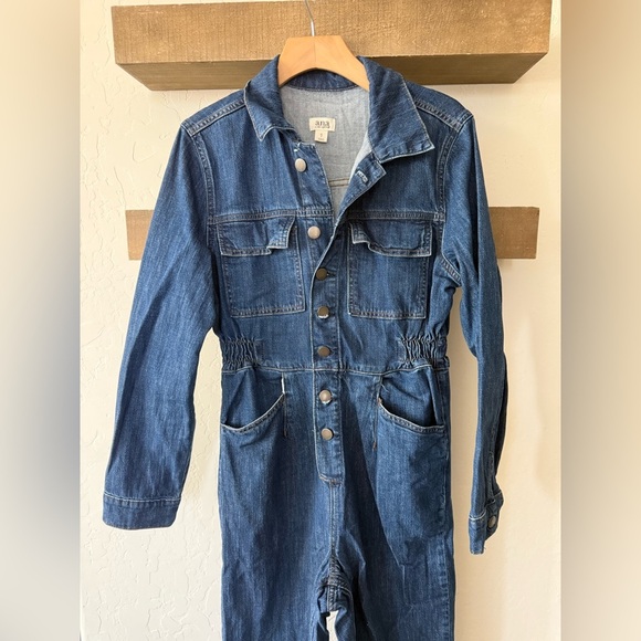 a.n.a|Jean long sleeve full length jumpsuit,Dark Denim,button down•cinched waist - Picture 3 of 12